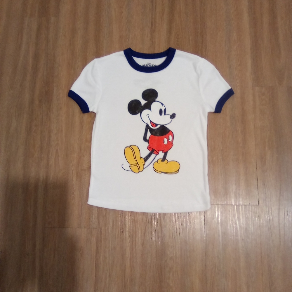 Women's White and Blue Mickey Mouse Tee